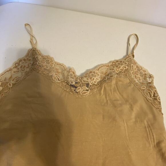 VTG Y2K NY & Co TankTop L Gold LaceTrim Fairy Grunge Babydoll Coquette Stretch - Picture 2 of 6